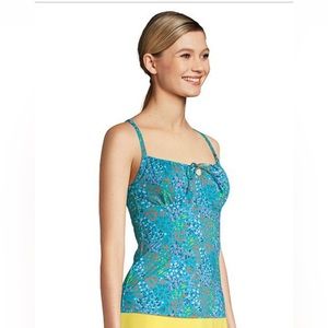 Women's Lands' End UPF 50 Tie-Front Underwire Bust Enhancer Tankini Top size 4